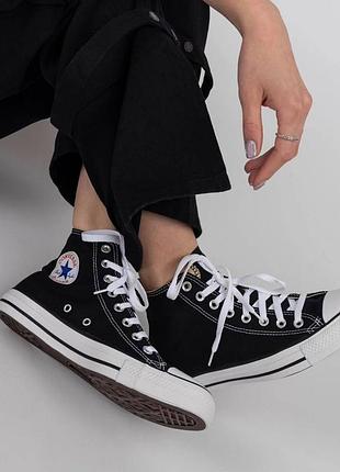 Жіночі кеди converse all star високі чорні текстиль кросівки конверси (bon)