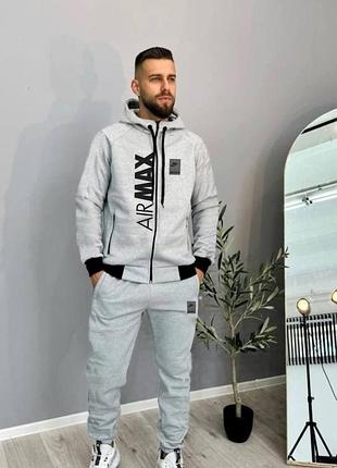 Чоловічий зимовий спортивний костюм nike air max сірий комплект найк лакосту з капюшоном m (b)