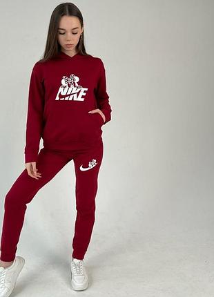 Женский спортивный костюм nike худи + штаны бордовый комплект найк весенний осенний xl (bon)