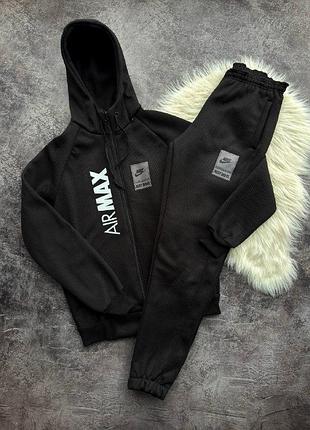 Чоловічий зимовий спортивний костюм nike air max чорний комплект найк лакосту з капюшоном xxl (b)