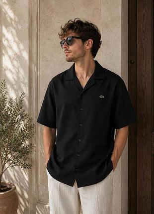 Чоловіча лляна сорочка lacoste чорна l (b)