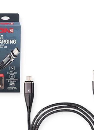 Кабель для зарядки магнитный voin usb - micro usb, 1м, 3.0а черный (быстр. заряд, перед. данных)