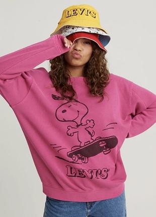 Оригінальний світшот levi's x peanuts snoopy (розмір s) / рожеве худі кофта левіс снупі