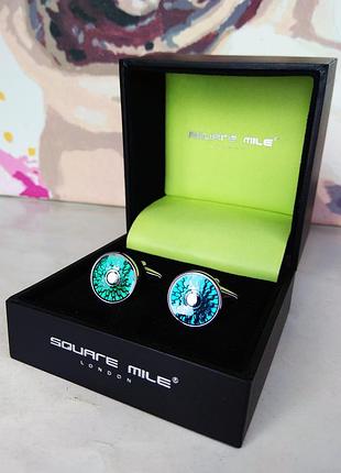 Запонки square mile london с зеленой эмалью