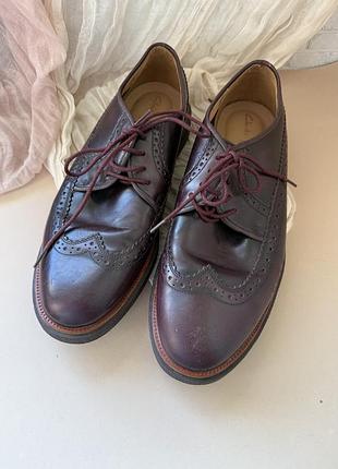 Чоловічі шкіряні туфлі броги clarks (бордові / марсала / вишня), р. 44.5