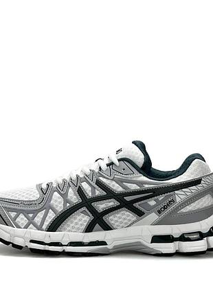 Мужские беговые кроссовки asics gel kayano 20 белые дышащие для прогулок легкие на лето весну сетку и текстиль ассикс гель каяно