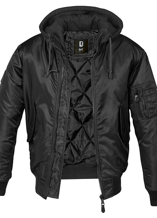 Мужская куртка brandit ma1 sweat hooded демисезонный черный бомбер с капюшоном оригинальный брендит xxl