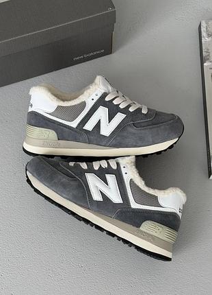 Утеплені кросівки на хутрі new balance 574 grey white fur ❄️