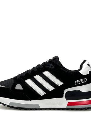 Мужские кроссовки adidas zx 750 черные из натуральной замши для повседневной носки на весну лето модные брендовые адидасы