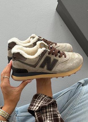 Утеплені кросівки на хутрі new balance 574 brown fur❄️