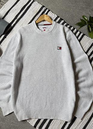 Светр чоловічий вʼязаний tommy hilfiger оригінал сірий з логотипом томмі хілфігер томмі джинс xl l