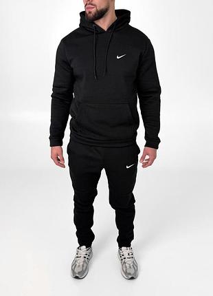 Чоловічий зимовий спортивний костюм nike на флісі чорний найк теплий тринитка з начосом (b)