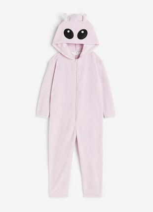Детский комбинезон-кигуруми флисовый для девочки h&amp;m 122-128см (6-8 лет) светло-розовый