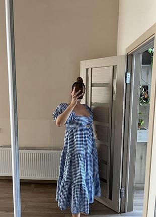 Плаття в клітинку з воланами колір baby blue