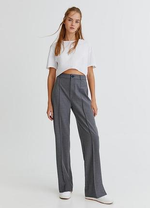 Pull&bear сірі нові брендові штани штанці брюки зі стрілкою широкі wide wide leg s с mex26