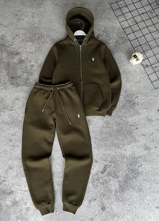Мужской зимний спортивный костюм polo ralph lauren хаки комплект поло на молнии m (b)