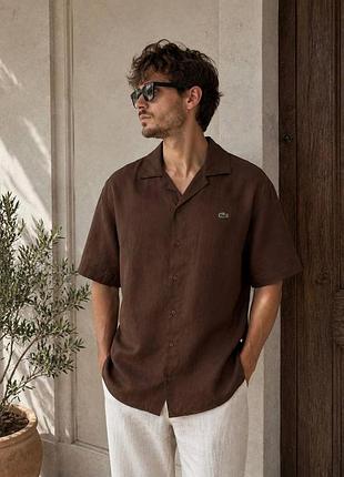 Чоловіча лляна сорочка lacoste коричнева l (b)