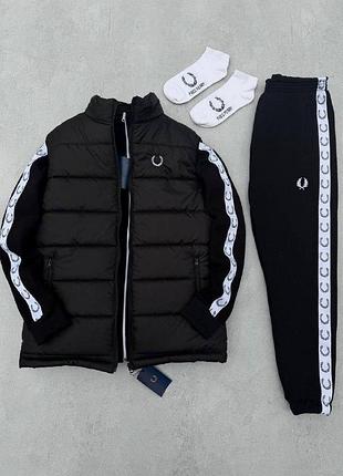 Мужской зимний спортивный костюм fred perry 3в1 костюм жилетка черный набор фред перри без капюшона утепленный xl (b)