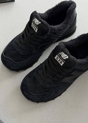 Утепленные кроссовки на меху new balance 574 total black fur❄️
