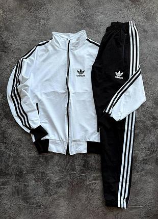 Мужской спортивный костюм adidas кофта на змейке + штаны белый без капюшона адидас весенний осенний s (b)
