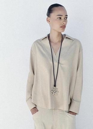 Жіночка лляна оверсайз сорочка бежева zara розмір s