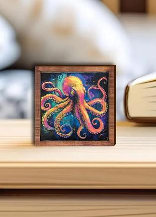 Яркая маленькая картина-магнит осьминог, восьминіг, octopus, хиппи, арт деко, современный стиль