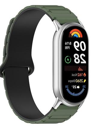 Ремешок на магните для xiaomi mi band 5, 6, 7, 8, 9 – цвет. черный, хаки. корпус: серебро, черный роз. золото