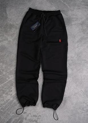 Чоловічі штани polo ralph lauren чорні оверсайз штани поло на затяжках xl (b)