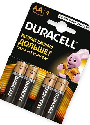 Батарейка aa лужна 1.5v пальчик duracell basic alkaline 4шт картон бельгія
