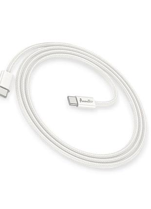 Кабель для зарядки avantis type-c - type-c, 1м, 3.0а белый, круглый тканевая оплетка, qc, 60w