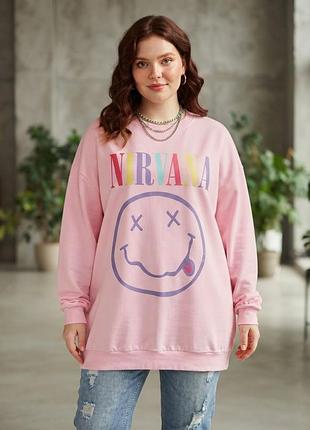 Свитшот батал розовый нирваная nirvana
