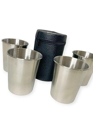 Склянка автомобільна нержавіюча сталь 260 мл у шкіряному футлярі (4шт)