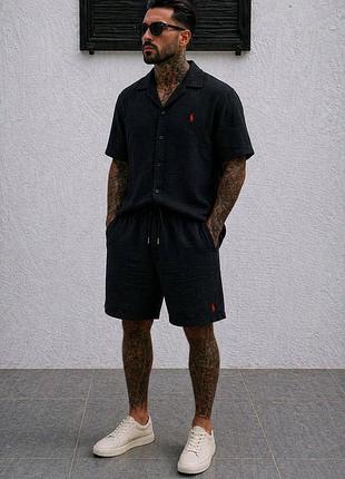 Мужской летний костюм polo ralph lauren из муслина оверсайз комплект футболка и шорты поло на лето xl (b)