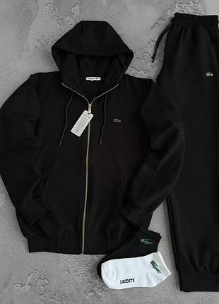 Спортивний костюм lacoste чорний, зіп-худі чоловіче зі штанами, якісний чорний спортивний костюм для чоловіків s