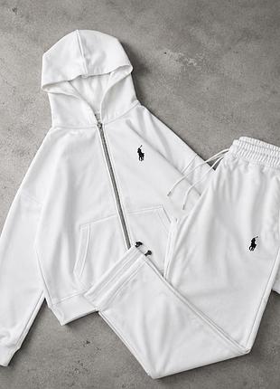 Спортивний костюм чоловічий polo ralph lauren білий, костюм поло оверсайз із худі на блискавці та штанами для чоловіків
