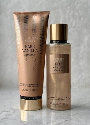 Набір спрей / міст та лосьйон з шимером victoria’s secret bare vanilla shimmer