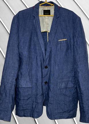 Мужской льняной пиджак zara eu56 xl xxl 54 56 бра синий пиджак из льна 100% лен летний пиджак легкий жакет zara eu56 56
