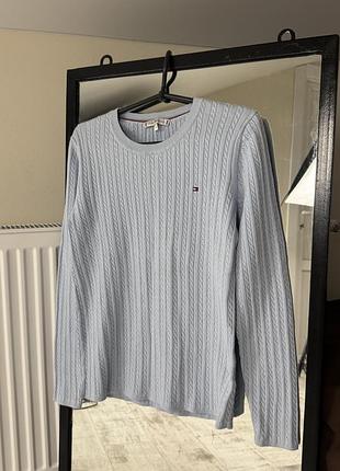 Жіночий светр tommy hilfiger у крупну в'язку, розмір s, блакитний
