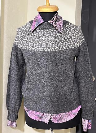 Шерстяной свитер harley of scotland fair isle 100% pure new wool (размер s)