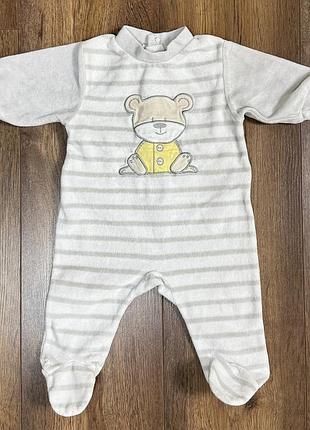 Теплий велюровий чоловічок baby club c&a з ведмедиком, р. 62 (1-3 міс)