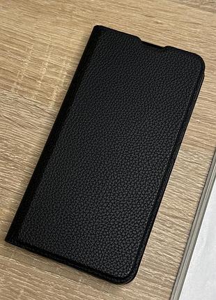 Шкіряний чохол книжка на samsung galaxy s25 чорного кольору з захистом камери leather design