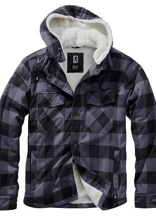 Чоловіча куртка сорочка на хутрі brandit lumber jacket hooded сіра куртка-сорочка в карту з капюшоном