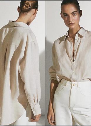 Удлиненная льняная оверсайз рубашка massimo dutti