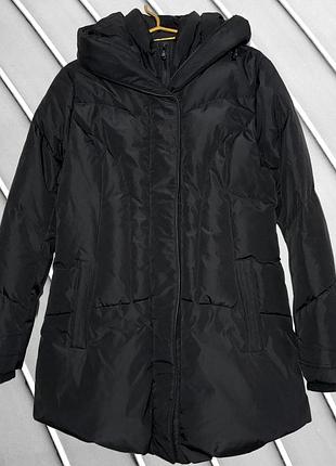 Женский черный пуховик colin's m l 38 40 44 46 колен зимняя удлиненная куртка пух перо с термоподкладкой пуховик colin's m 46