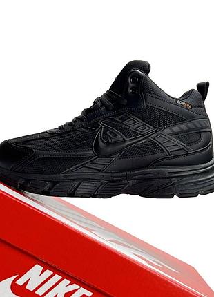 Мужские кроссовки зимние nike initiator high fur cordura черные кожаные найк инициатор кордура термо на меху вьетнам