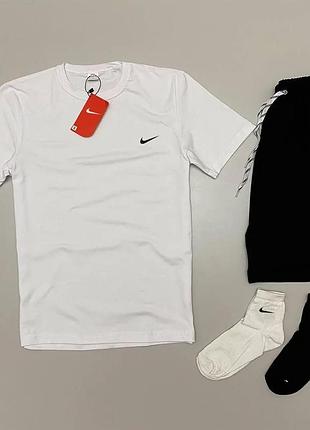 Мужской летний костюм nike футболка + шорты носки в подарок черный комплект найк (b)