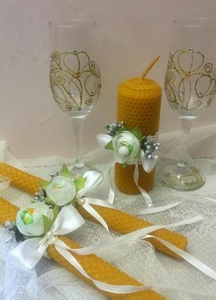 Комплект свадебных свечей  из натуральной вощины для обряда "семейный очаг".4 фото