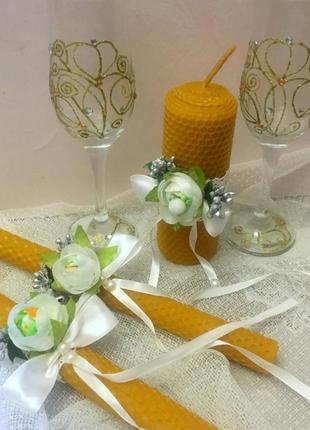 Комплект весільних свічок з натуральної вощини для обряду "сімейне вогнище".5 фото
