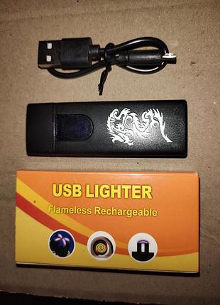 Сенсорна електронна usb запальничка, спіраль розжарювання, кишенькова, ультратонка, чорна, сувенірна упаковка