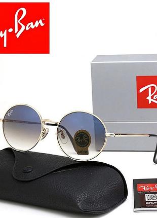 Солнцезащитные очки круглые мужские ray ban стильные очки в фирменном чехле стеклянные лизны голубые градиент в металлической опра